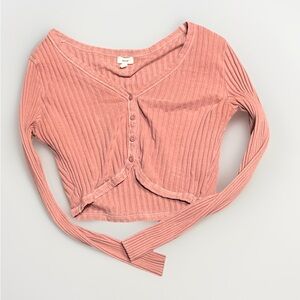 Aerie Dusty Pink Ribbed Button-Down Shirt